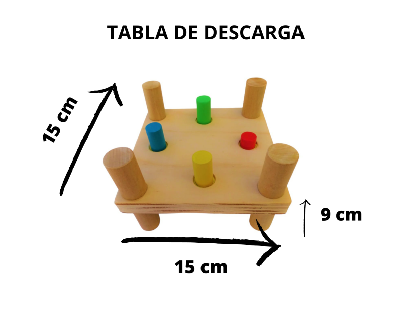 TABLA DE DESCARGA CON 4 CILINDROS Y MARTILLO DE MADERA